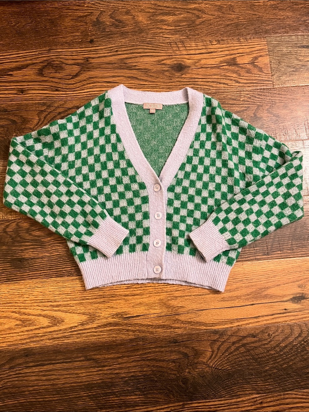 J. Crew Checkerboard V-Neck Cardigan